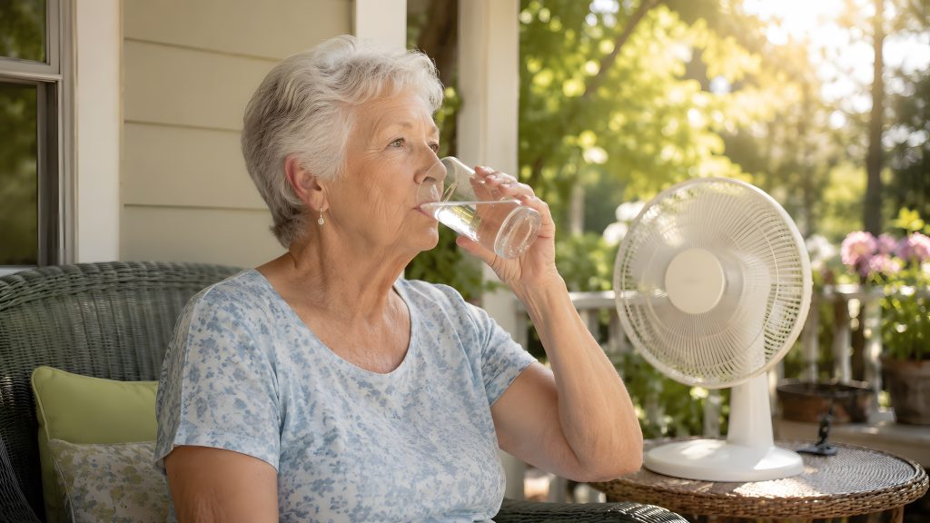 Elderly woman staying cool in hot weather